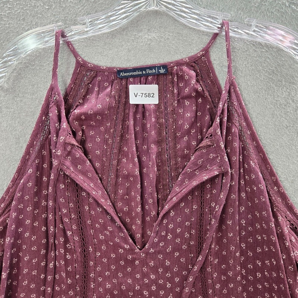 Abercrombie & Fitch Women Top Large Red Floral Blouse Cold Shoulder Boho - Picture 3 of 9